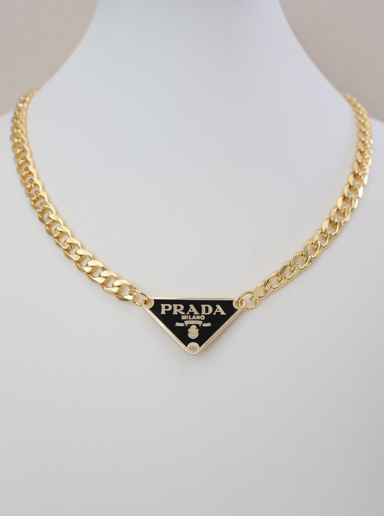 Prada Triangle Logo Repurposed Necklace 18-20in. Adjustable Stainless Steel  - jersimport