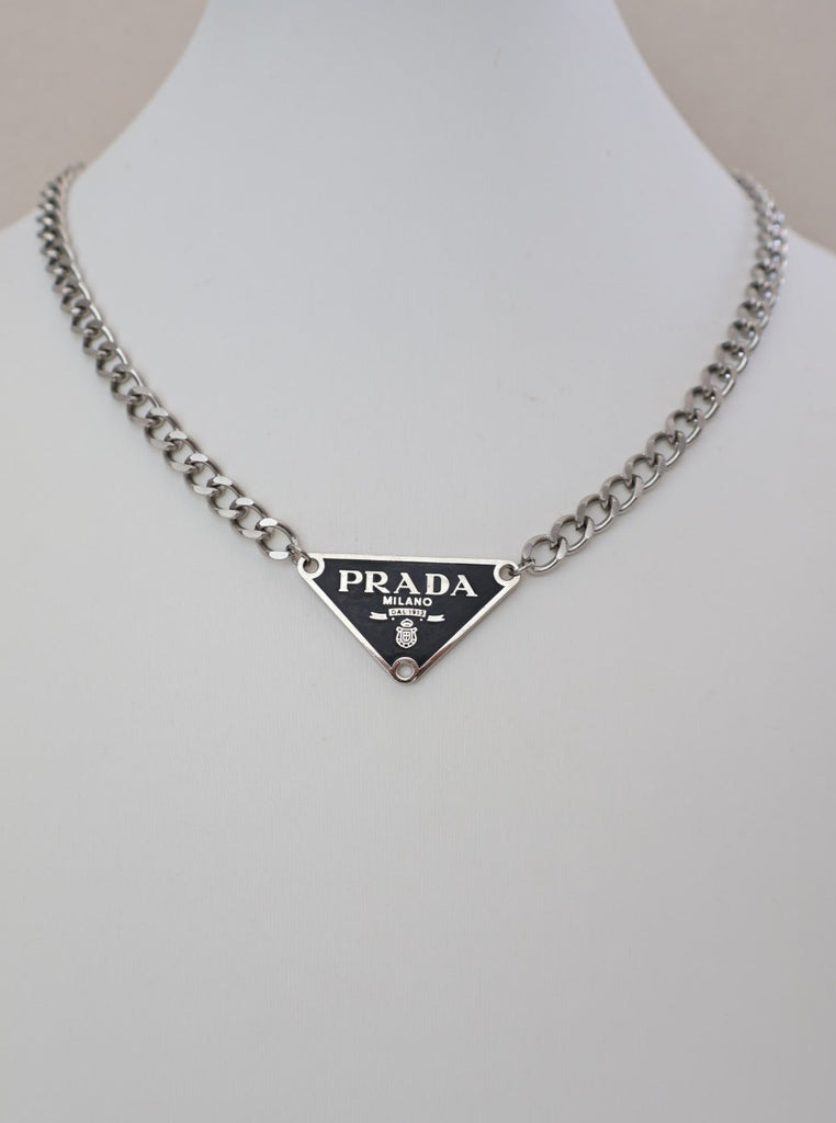 Prada 925 Silver Necklace With Logo - Black in Metallic for Men | Lyst